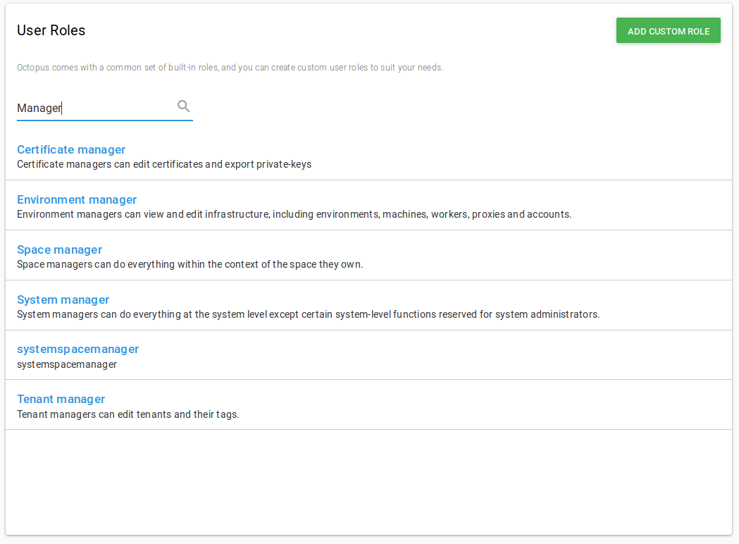 Roles link in the Configuration menu